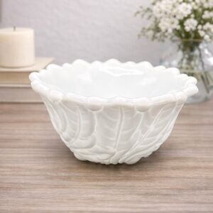 Indiana Glass White Ceramic Leaf Bowl